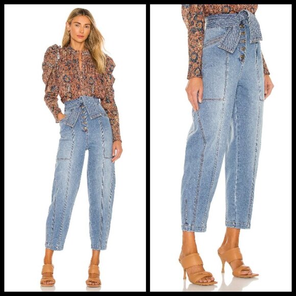 💕ULLA JOHNSON💕 Otto Jean Mid Wash Tie Front Button Fly High Rise 4 NWT - Picture 1 of 15